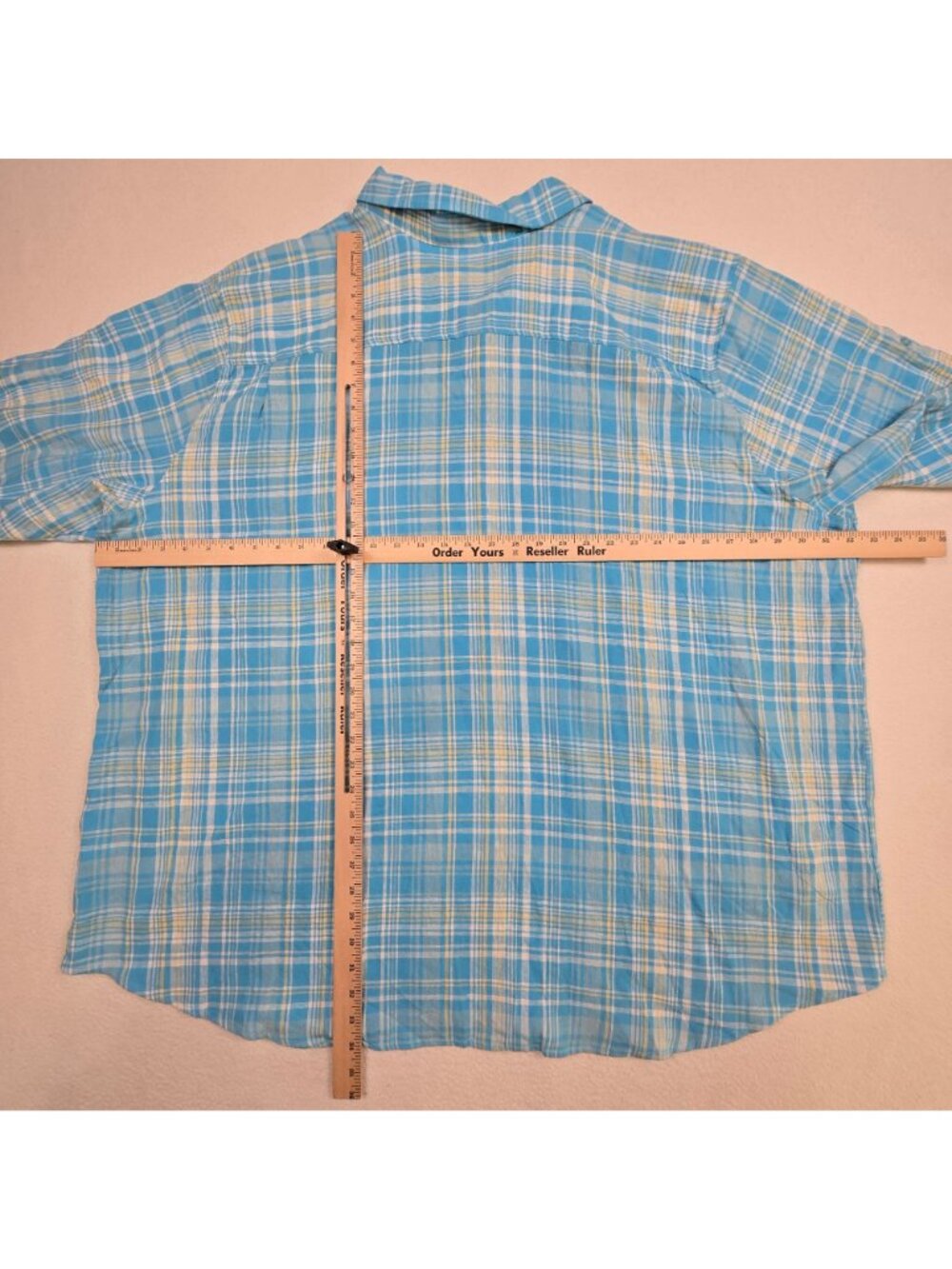 Woman Within 3X Womens Short Sleeve Plaid Button-Down Shirt Blue Linen Blend - Picture 4 of 4